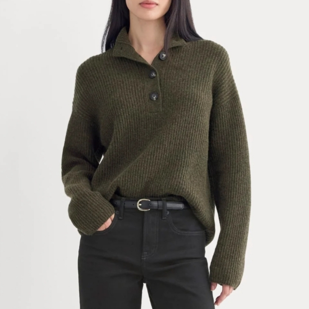 Everlane The Cocoon Henley In Wool Cashmere Heather Beech S